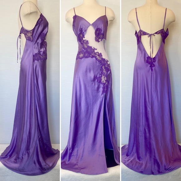 🌺SOLD🌺 Y2k Victoria’s Secret Silk Purple Sheer Vintage Maxi Gown Slip Dress - Picture 10 of 10